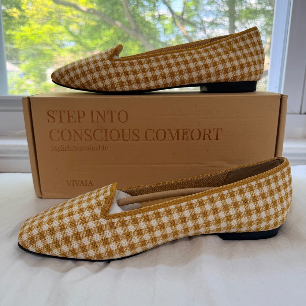 VIVAIA Mustard Yellow Gingham Knit Loafers - Size EU 39 / US 8 / NWT - Picture 4 of 7